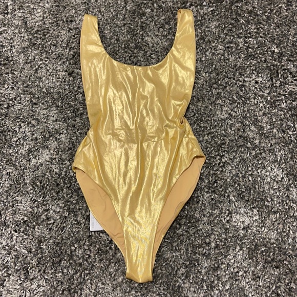 Meshki Swim Gold High Cut Open Back One Piece SM - Picture 2 of 4